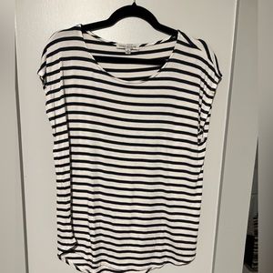 Navy and white stripe sleeveless cotton top.